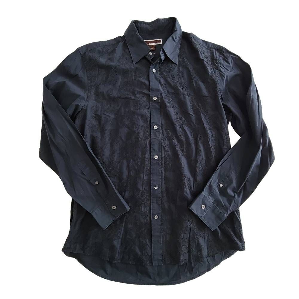 Michael Kors Blue Embroidered Long Sleeve Shirt L